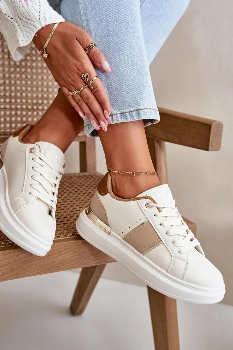 New Modne Sneakersy Damskie Na Platformie Z Eko Skóry Brązowe Nevisase Damskie Buty Sportowe Na Platformie|Sneakersy Damskie