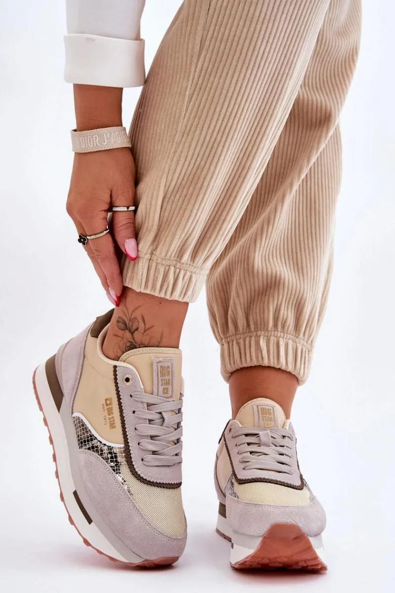 New Big Star Shoes Modne Sneakersy Memory Foam System Big Star LL274364 Beżowe