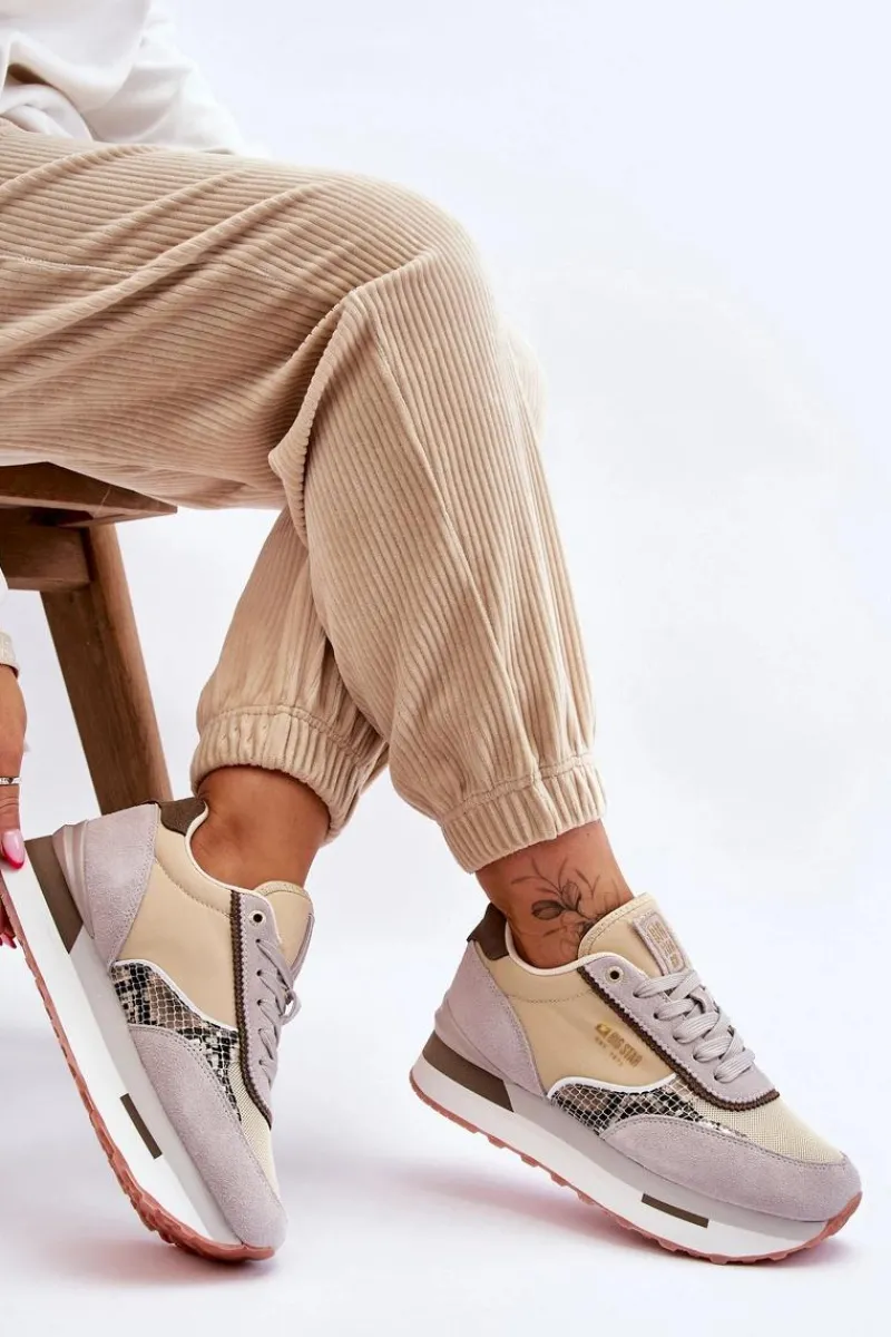 New Big Star Shoes Modne Sneakersy Memory Foam System Big Star LL274364 Beżowe