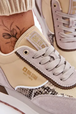 New Big Star Shoes Modne Sneakersy Memory Foam System Big Star LL274364 Beżowe