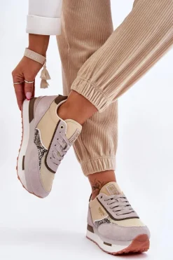 New Big Star Shoes Modne Sneakersy Memory Foam System Big Star LL274364 Beżowe