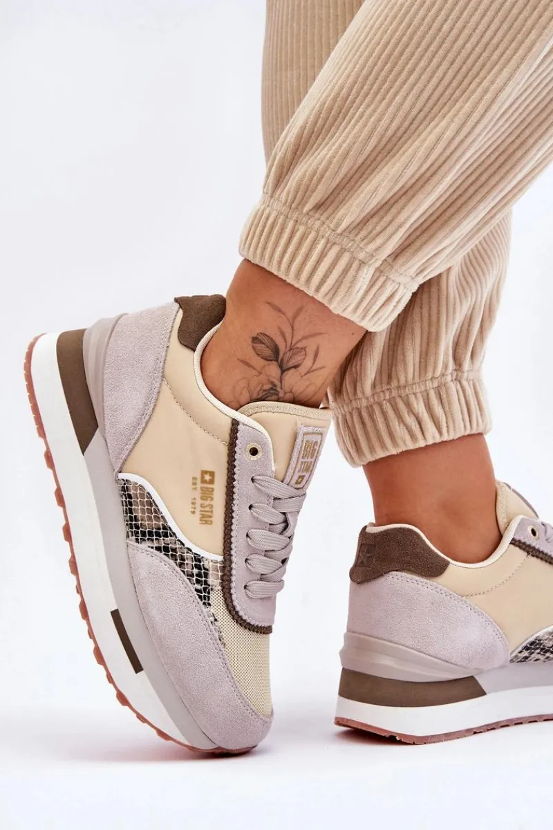 New Big Star Shoes Modne Sneakersy Memory Foam System Big Star LL274364 Beżowe