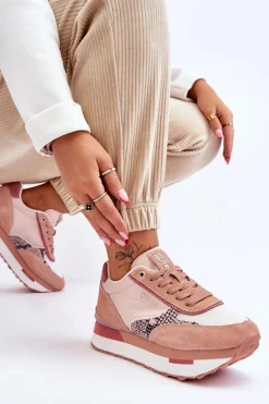 Buty Sportowe Big Star|Sneakersy Damskie>Big Star Shoes Modne Sneakersy Memory Foam System Big Star LL274366 Różowe
