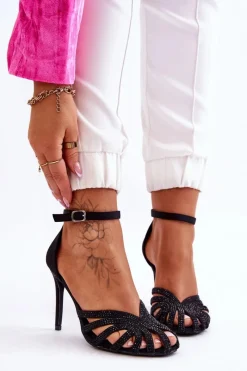 Online Modne Szpilki Z Dżetami Czarne Jaylen Damskie Czółenka Klasyczne