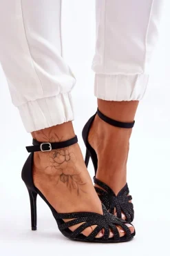 Online Modne Szpilki Z Dżetami Czarne Jaylen Damskie Czółenka Klasyczne