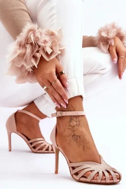 Boto Modne Szpilki Z Dżetami Jasnobeżowe Jaylen