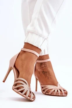 Boto Modne Szpilki Z Dżetami Jasnobeżowe Jaylen