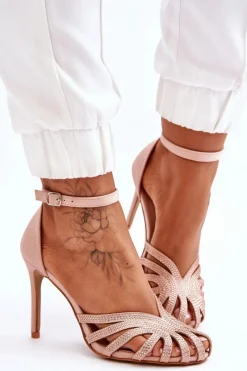 Boto Modne Szpilki Z Dżetami Jasnobeżowe Jaylen