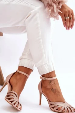 Boto Modne Szpilki Z Dżetami Jasnobeżowe Jaylen