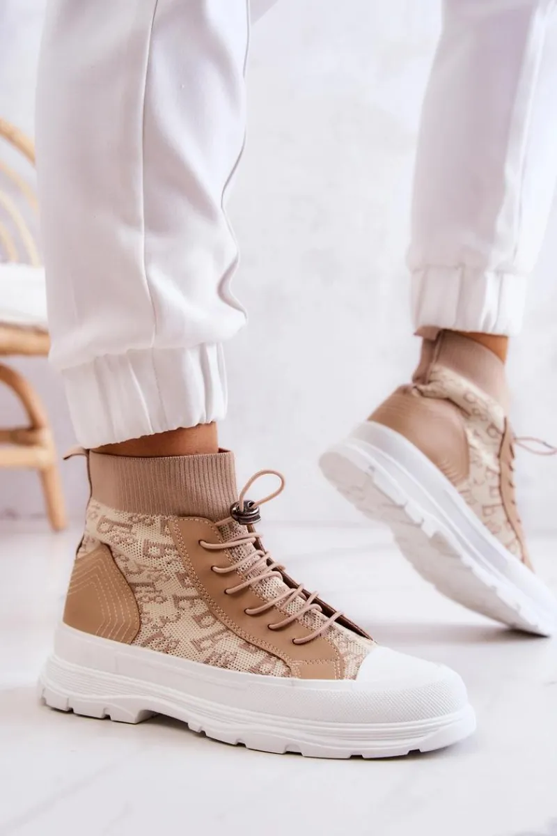 Trampki Damskie Wysokie>Boto Modne Trampki Wysoka Skarpeta Beżowe Collin