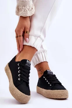 Discount Modne Trampki Z Plecionką LCW-23-31-1797L Czarne Damskie Trampki Damskie Niskie
