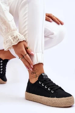 Discount Modne Trampki Z Plecionką LCW-23-31-1797L Czarne Damskie Trampki Damskie Niskie
