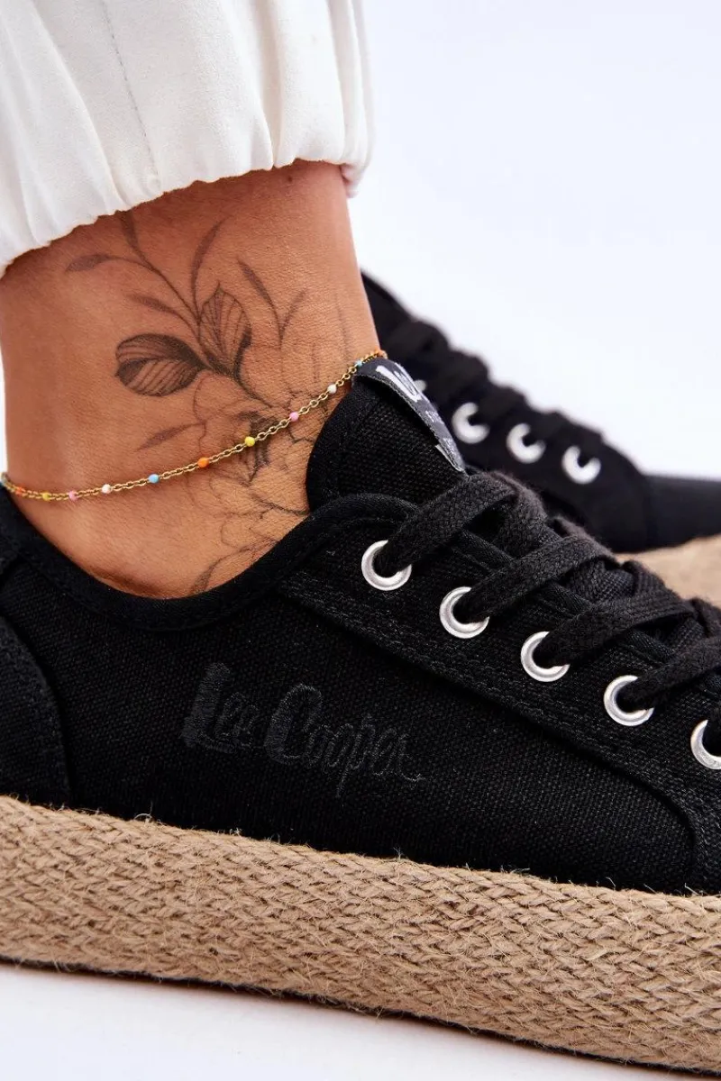 Discount Modne Trampki Z Plecionką LCW-23-31-1797L Czarne Damskie Trampki Damskie Niskie