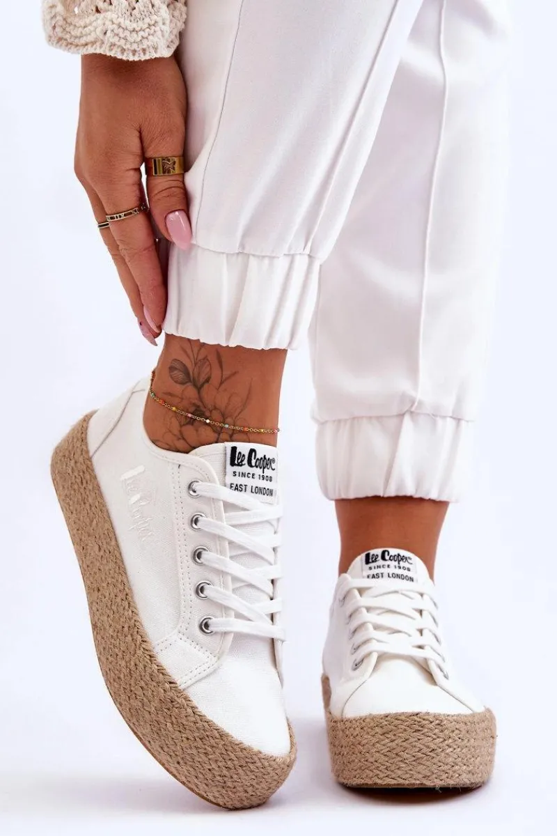 Trampki Damskie Niskie>Lee Cooper Modne Trampki Z Plecionką LCW-23-31-1796L Białe