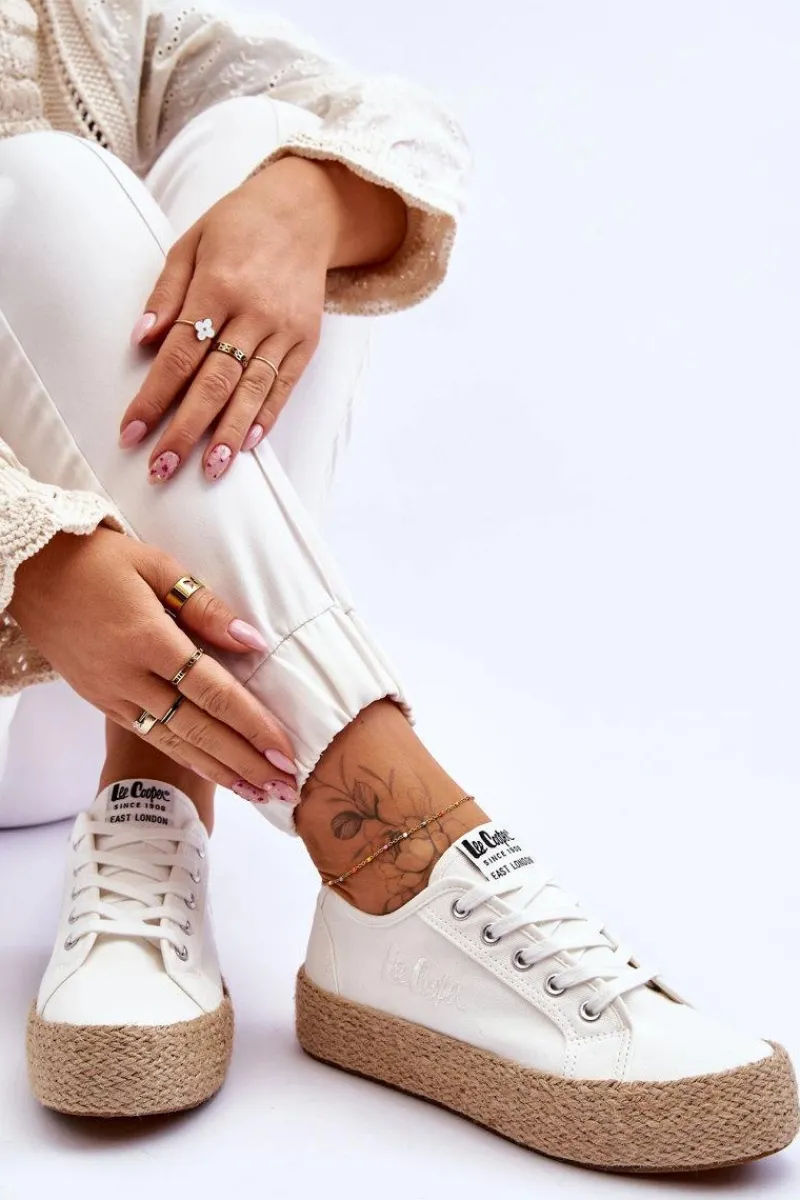 Trampki Damskie Niskie>Lee Cooper Modne Trampki Z Plecionką LCW-23-31-1796L Białe