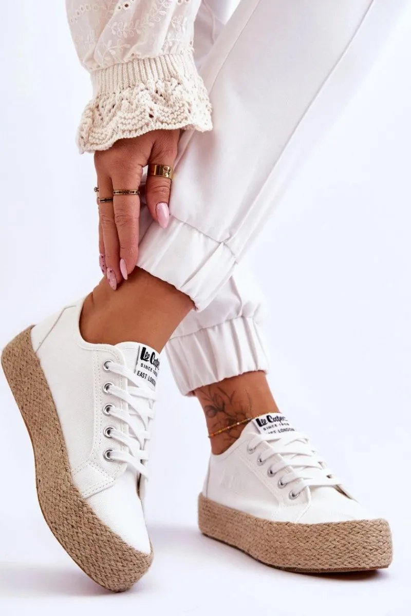 Trampki Damskie Niskie>Lee Cooper Modne Trampki Z Plecionką LCW-23-31-1796L Białe