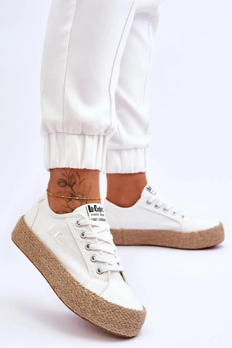 Trampki Damskie Niskie>Lee Cooper Modne Trampki Z Plecionką LCW-23-31-1796L Białe