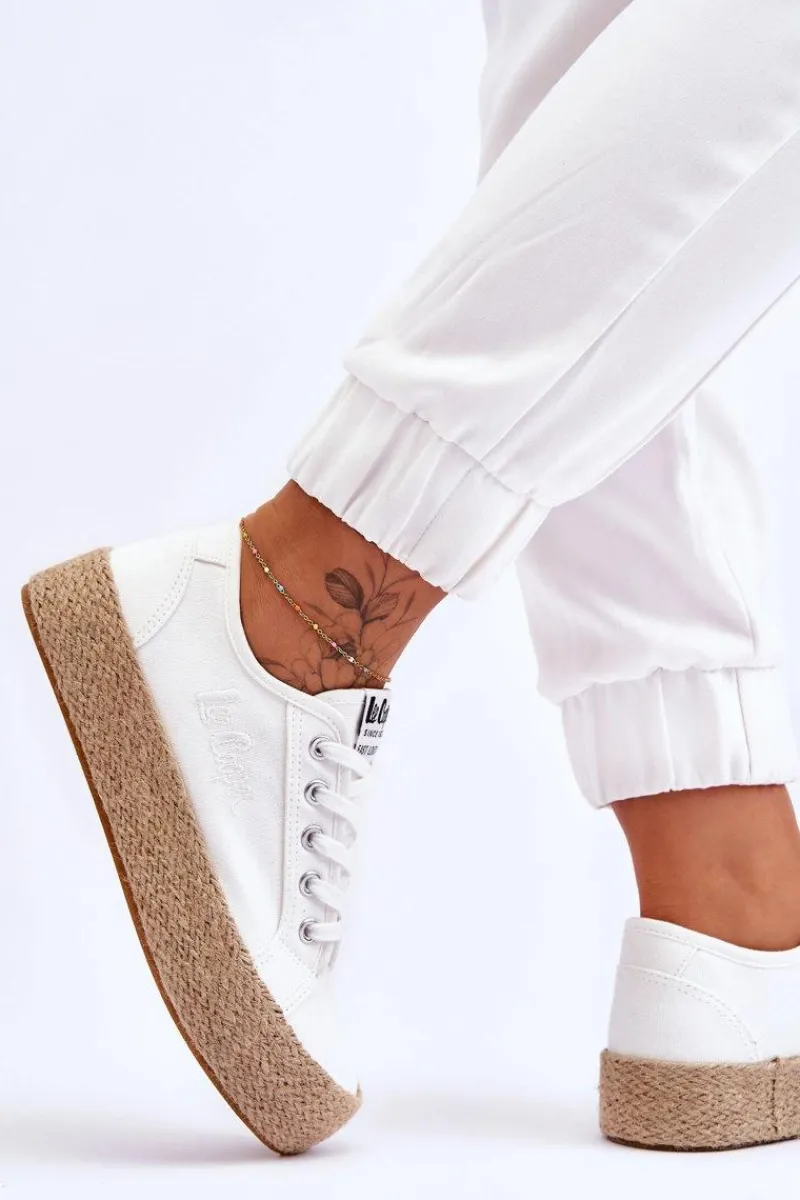 Trampki Damskie Niskie>Lee Cooper Modne Trampki Z Plecionką LCW-23-31-1796L Białe