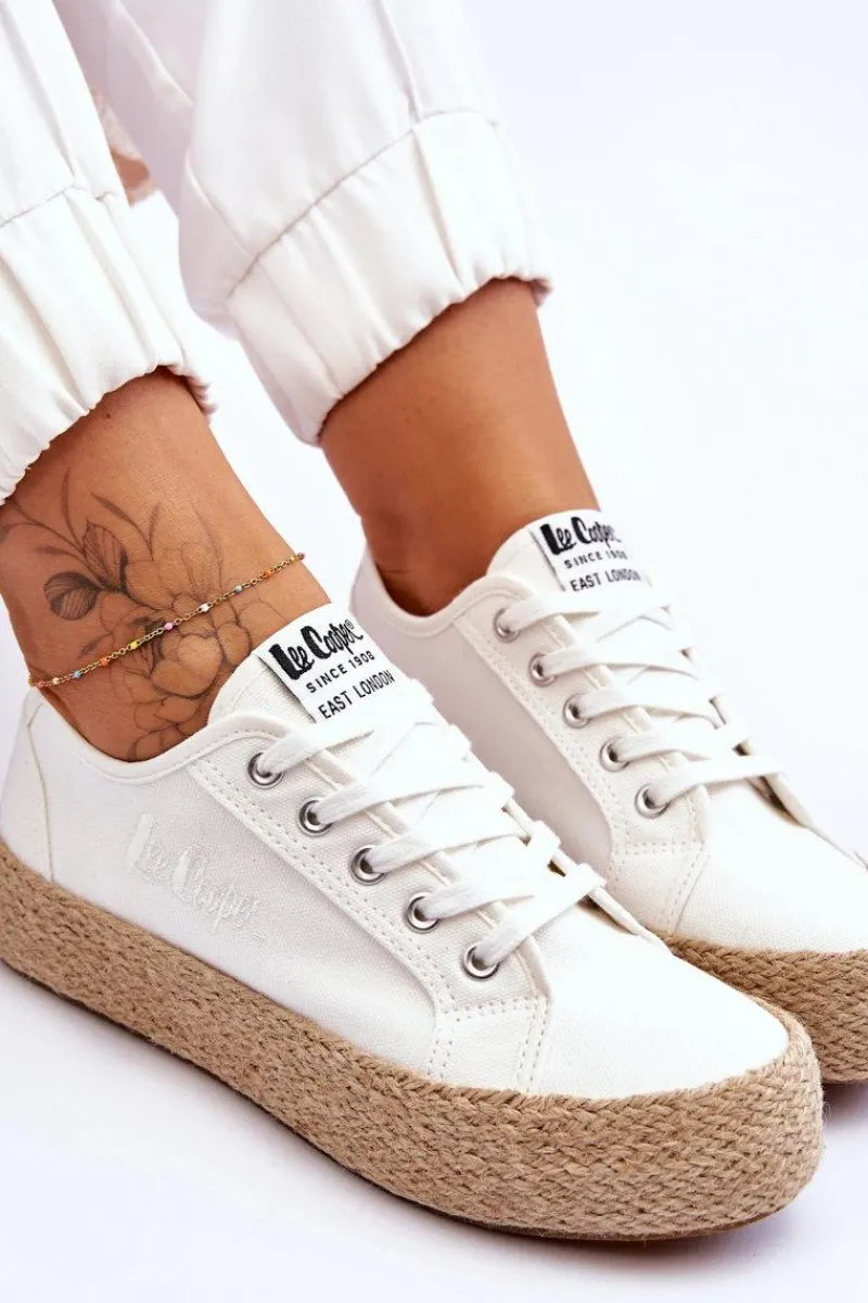 Trampki Damskie Niskie>Lee Cooper Modne Trampki Z Plecionką LCW-23-31-1796L Białe