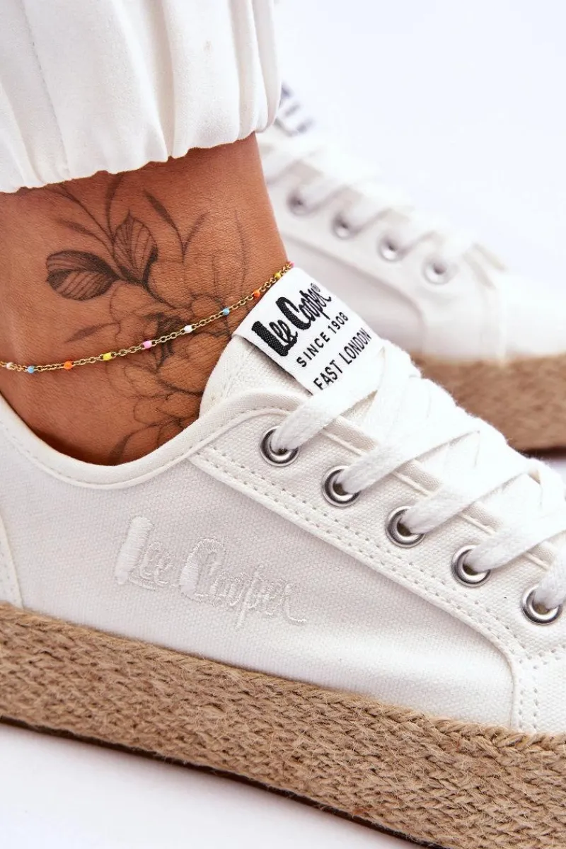 Trampki Damskie Niskie>Lee Cooper Modne Trampki Z Plecionką LCW-23-31-1796L Białe