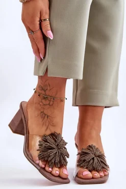 Best Damskie buty S.Barski Modne Transparentne Klapki Na Obcasie S.Barski KV-AP658-1 Brązowe