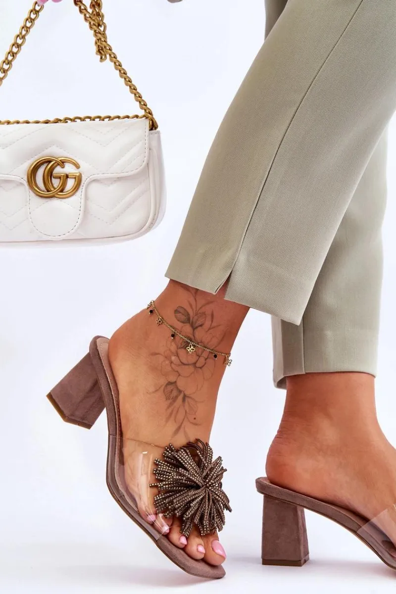 Best Damskie buty S.Barski Modne Transparentne Klapki Na Obcasie S.Barski KV-AP658-1 Brązowe