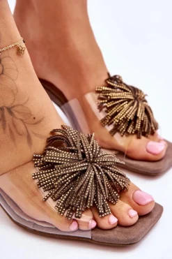 Best Damskie buty S.Barski Modne Transparentne Klapki Na Obcasie S.Barski KV-AP658-1 Brązowe