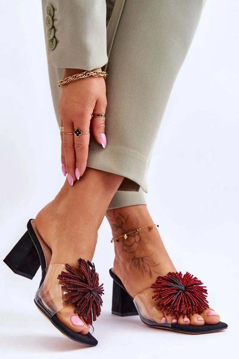 Best Damskie buty S.Barski Modne Transparentne Klapki Na Obcasie S.Barski KV-AP658-1 Czarne Czarny