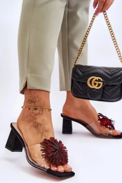 Best Damskie buty S.Barski Modne Transparentne Klapki Na Obcasie S.Barski KV-AP658-1 Czarne Czarny