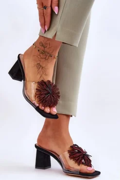 Best Damskie buty S.Barski Modne Transparentne Klapki Na Obcasie S.Barski KV-AP658-1 Czarne Czarny