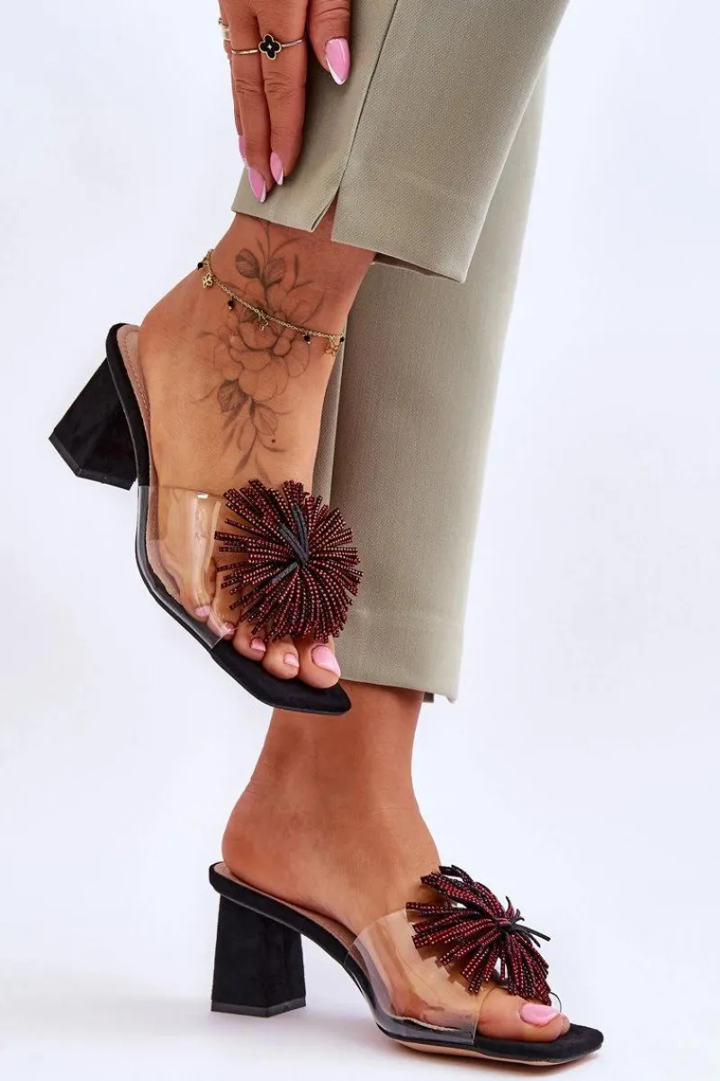 Best Damskie buty S.Barski Modne Transparentne Klapki Na Obcasie S.Barski KV-AP658-1 Czarne Czarny