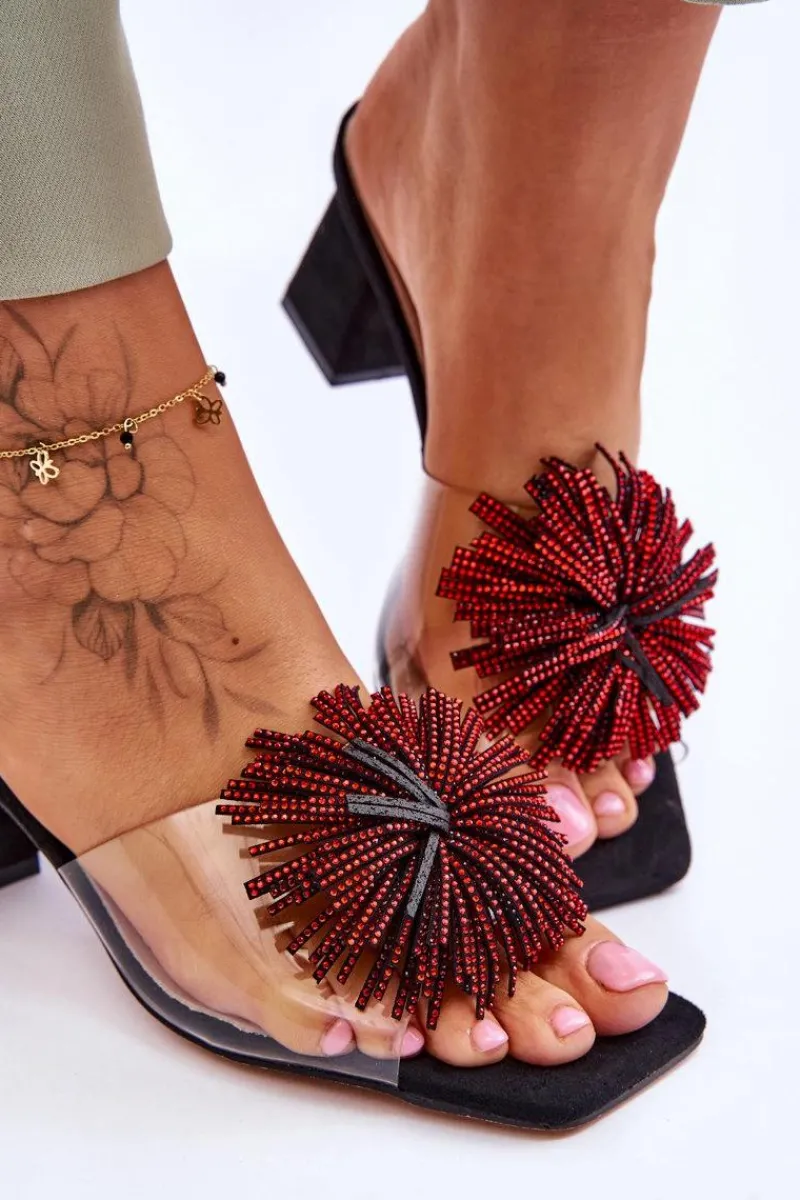 Best Damskie buty S.Barski Modne Transparentne Klapki Na Obcasie S.Barski KV-AP658-1 Czarne Czarny