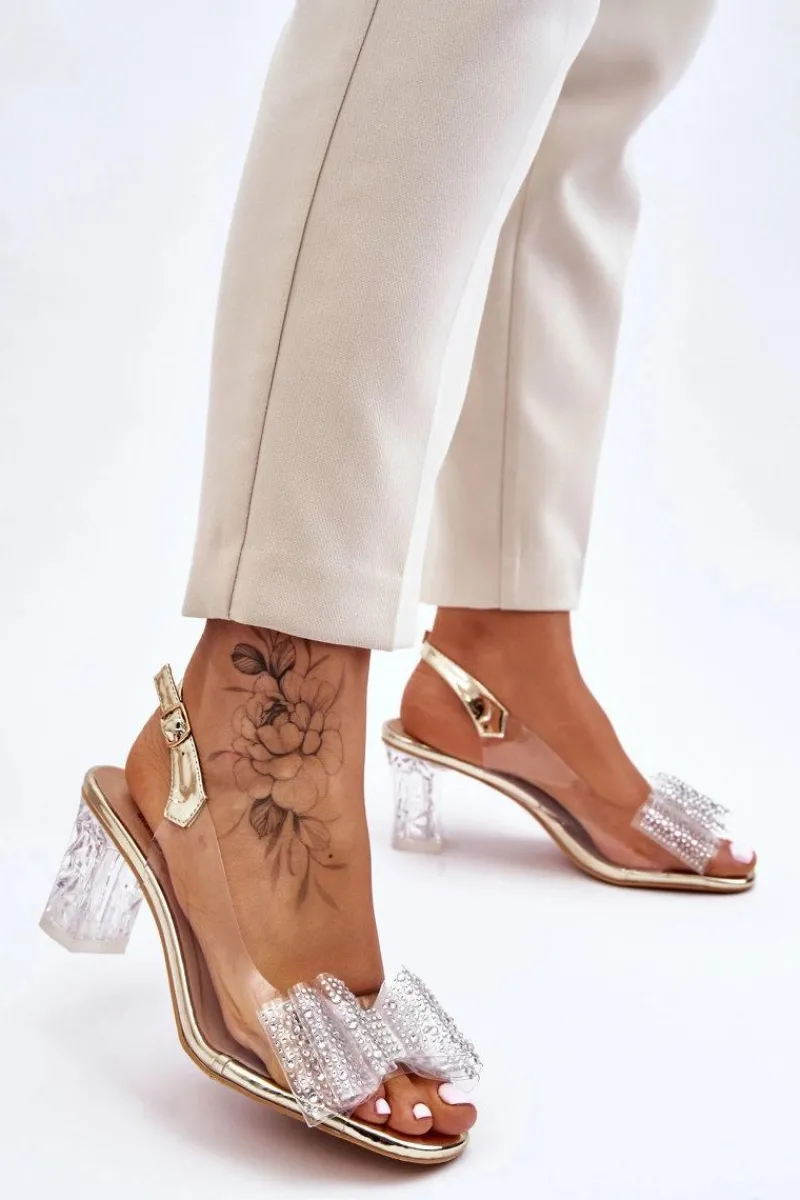 Discount Damskie buty S.Barski Modne Transparentne Sandały Z Kokardą Złote Ariella