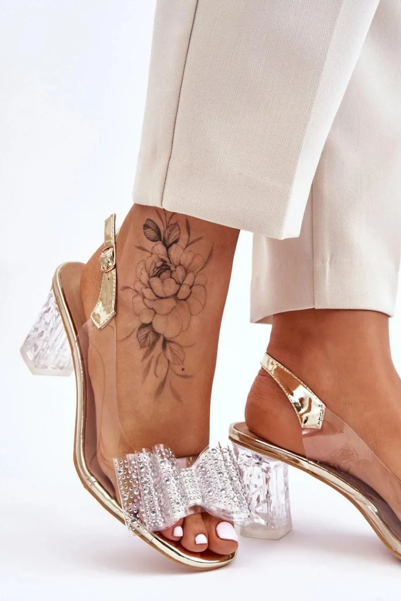Discount Damskie buty S.Barski Modne Transparentne Sandały Z Kokardą Złote Ariella