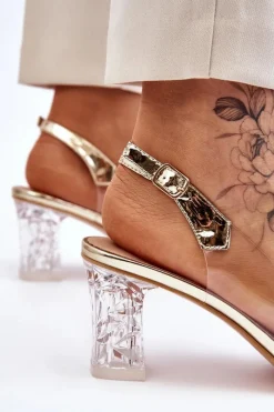 Discount Damskie buty S.Barski Modne Transparentne Sandały Z Kokardą Złote Ariella