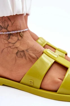 Klapki Damskie Klasyczne></noscript>ZAXY Modne Wegańskie Klapki JJ285261 Zielone Zielony