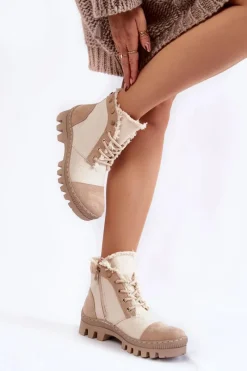 Botki Wiosenne|Damskie Trapery>Damskie buty S.Barski Modne Wiosenne Damskie Botki Trapery Beżowe Claira