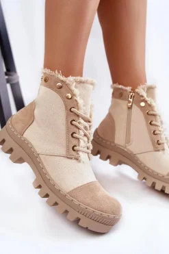 Botki Wiosenne|Damskie Trapery>Damskie buty S.Barski Modne Wiosenne Damskie Botki Trapery Beżowe Claira