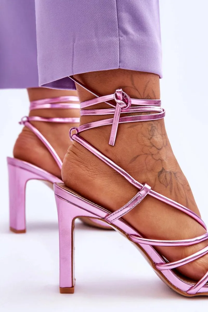 Sandały Na Obcasie>Boto Modne Wiązane Sandały Na Obcasie Różowe Tessoro Różowy