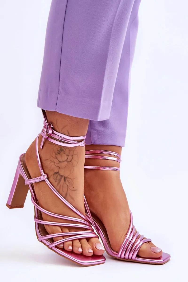 Sandały Na Obcasie>Boto Modne Wiązane Sandały Na Obcasie Różowe Tessoro Różowy