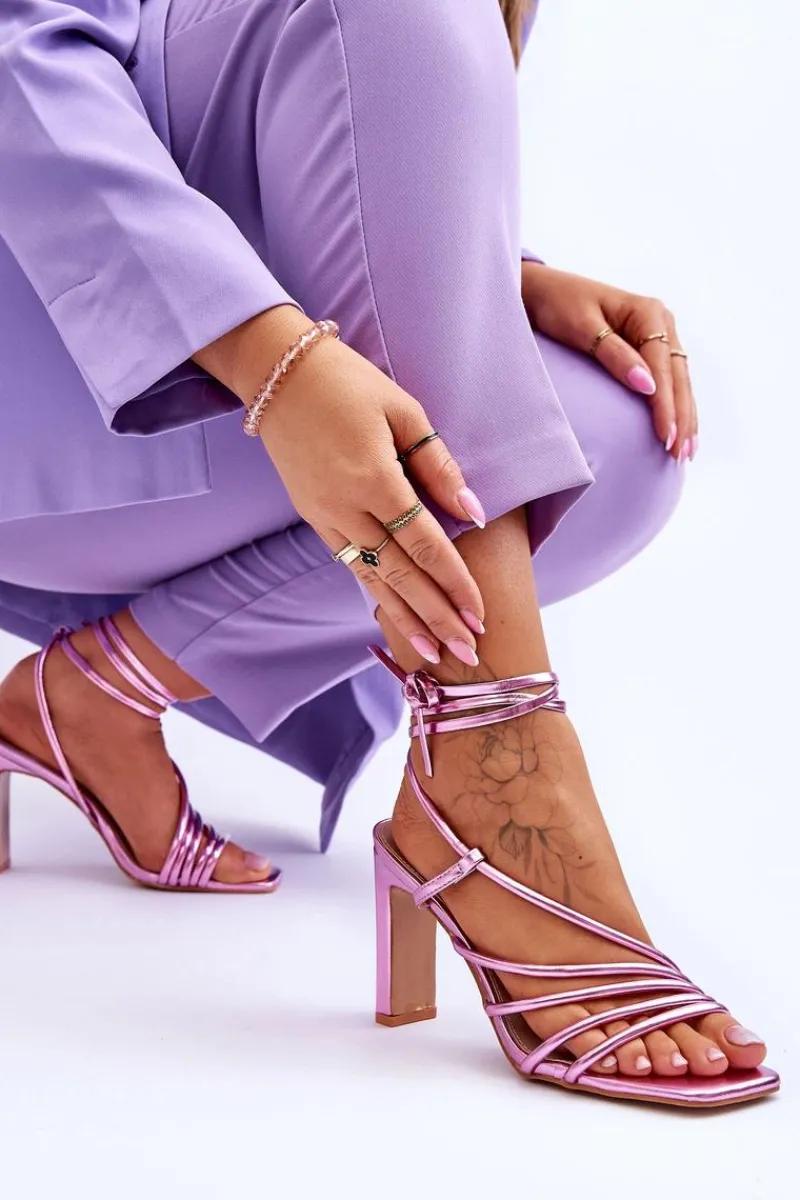 Sandały Na Obcasie>Boto Modne Wiązane Sandały Na Obcasie Różowe Tessoro Różowy