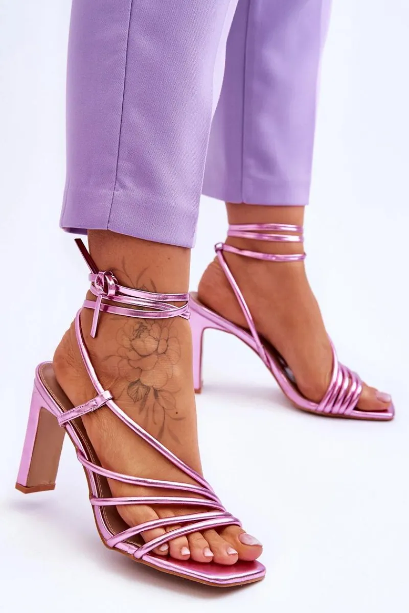 Sandały Na Obcasie>Boto Modne Wiązane Sandały Na Obcasie Różowe Tessoro Różowy