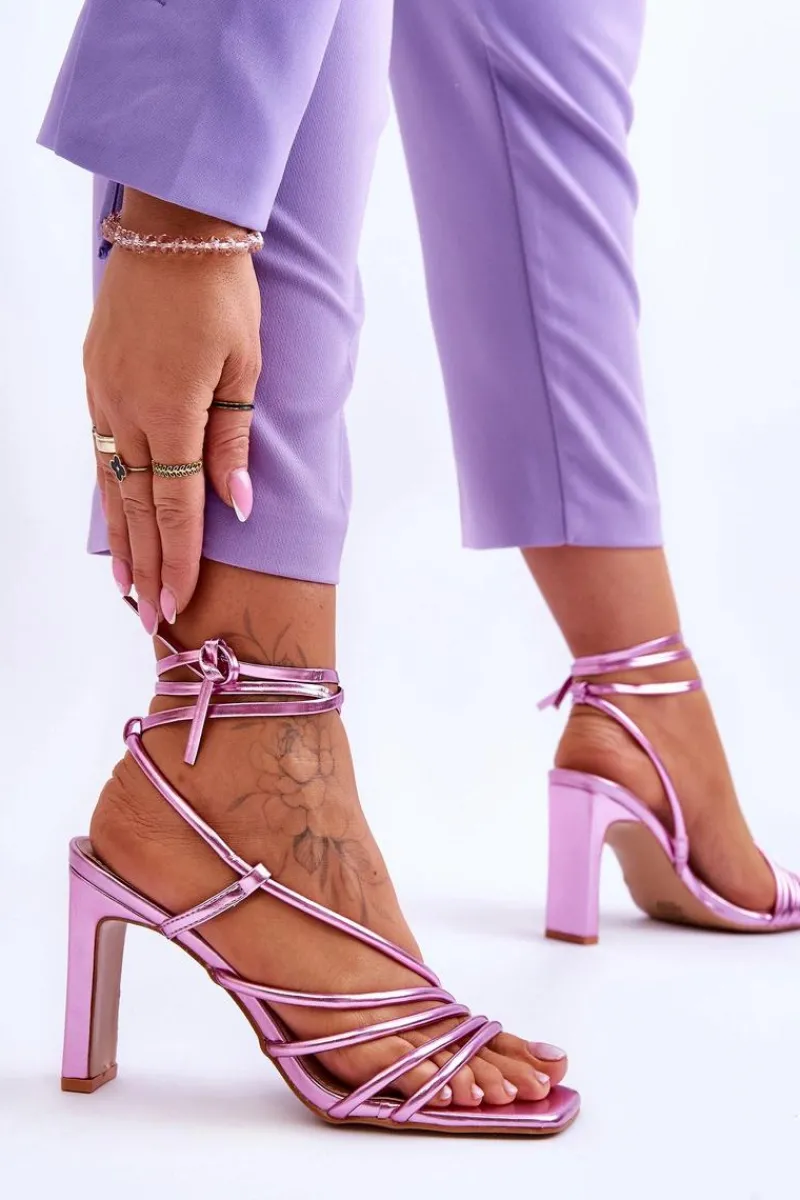 Sandały Na Obcasie>Boto Modne Wiązane Sandały Na Obcasie Różowe Tessoro Różowy