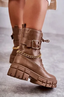 Online Boto Modne Workery Botki Z Łańcuchem Brązowe Solesso