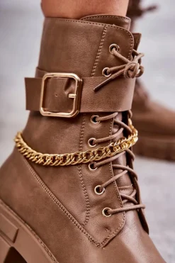 Online Boto Modne Workery Botki Z Łańcuchem Brązowe Solesso