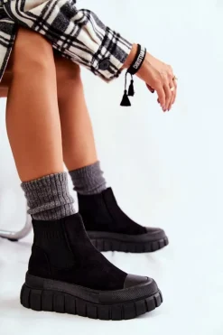 Discount Boto Modne Wsuwane Botki Na Platformie Czarne Jenna