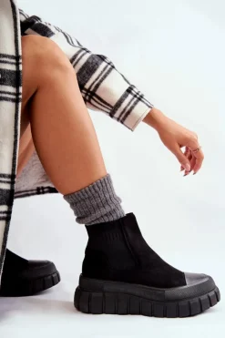 Discount Boto Modne Wsuwane Botki Na Platformie Czarne Jenna