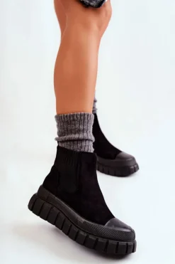 Discount Boto Modne Wsuwane Botki Na Platformie Czarne Jenna