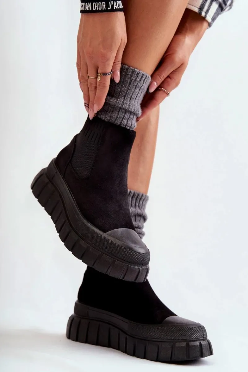 Discount Boto Modne Wsuwane Botki Na Platformie Czarne Jenna