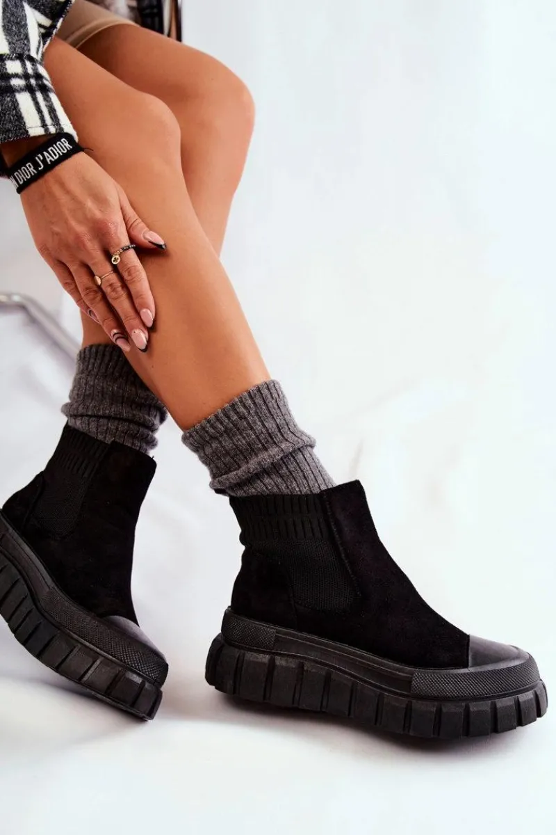Discount Boto Modne Wsuwane Botki Na Platformie Czarne Jenna